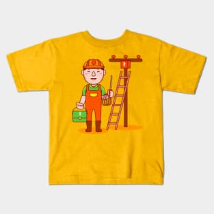 Cute Electrician Cartoon Kids T-Shirt